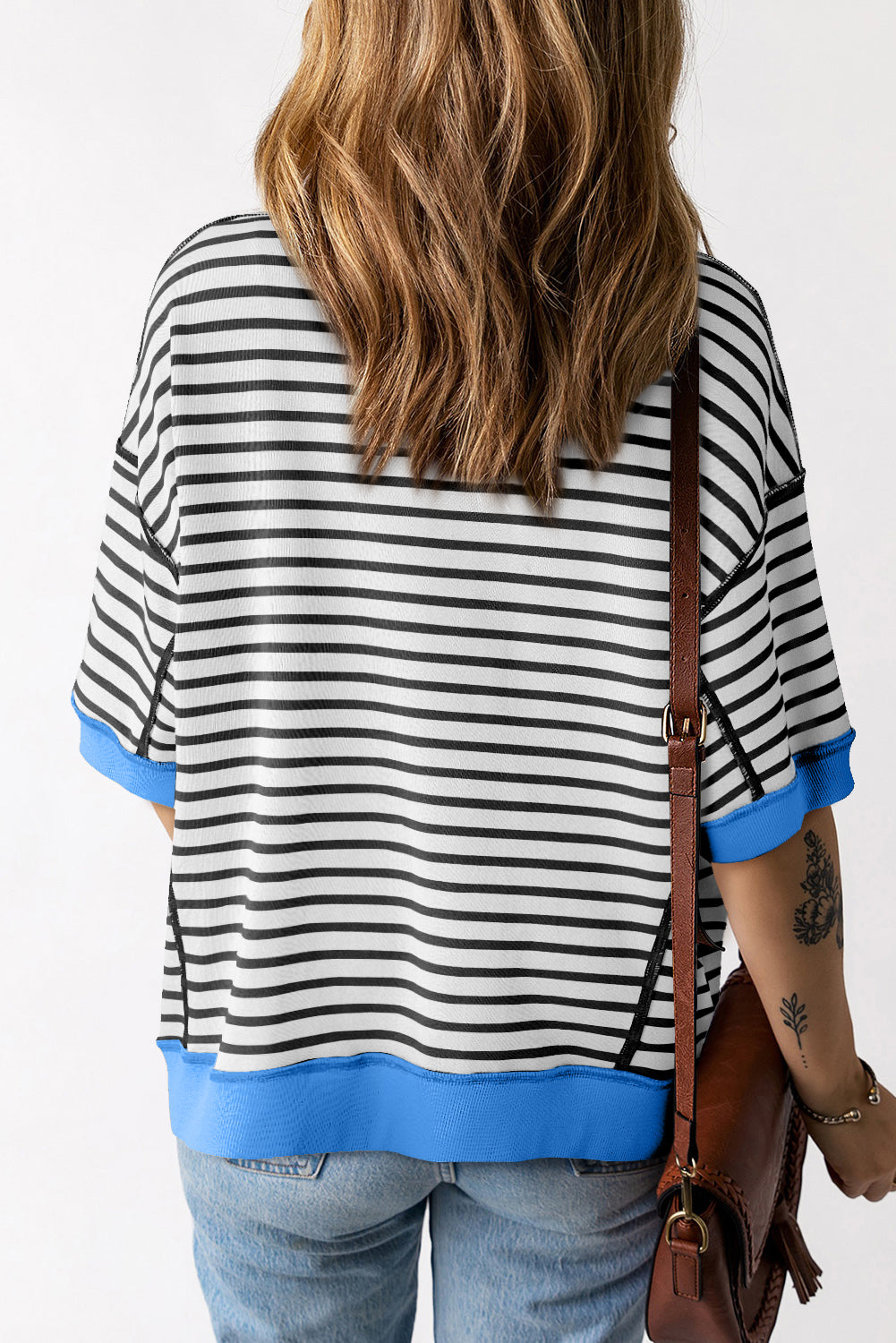 Pink Stripe Colorblock Drop Sleeve Oversized T Shirt